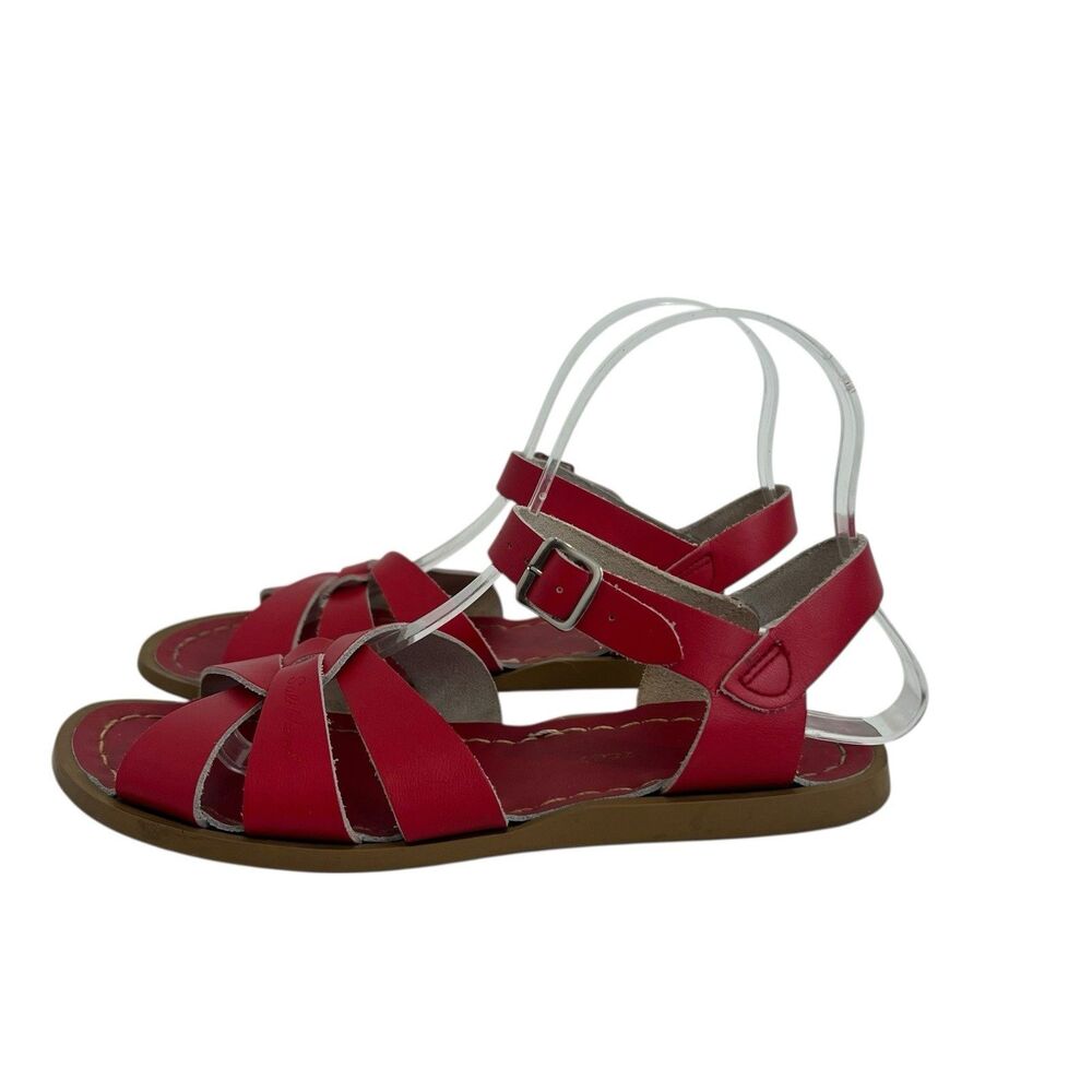 Salt Water Sandals Red Leather Strappy Youth Size 5 Adjustable Buckle - Picture 4 of 9